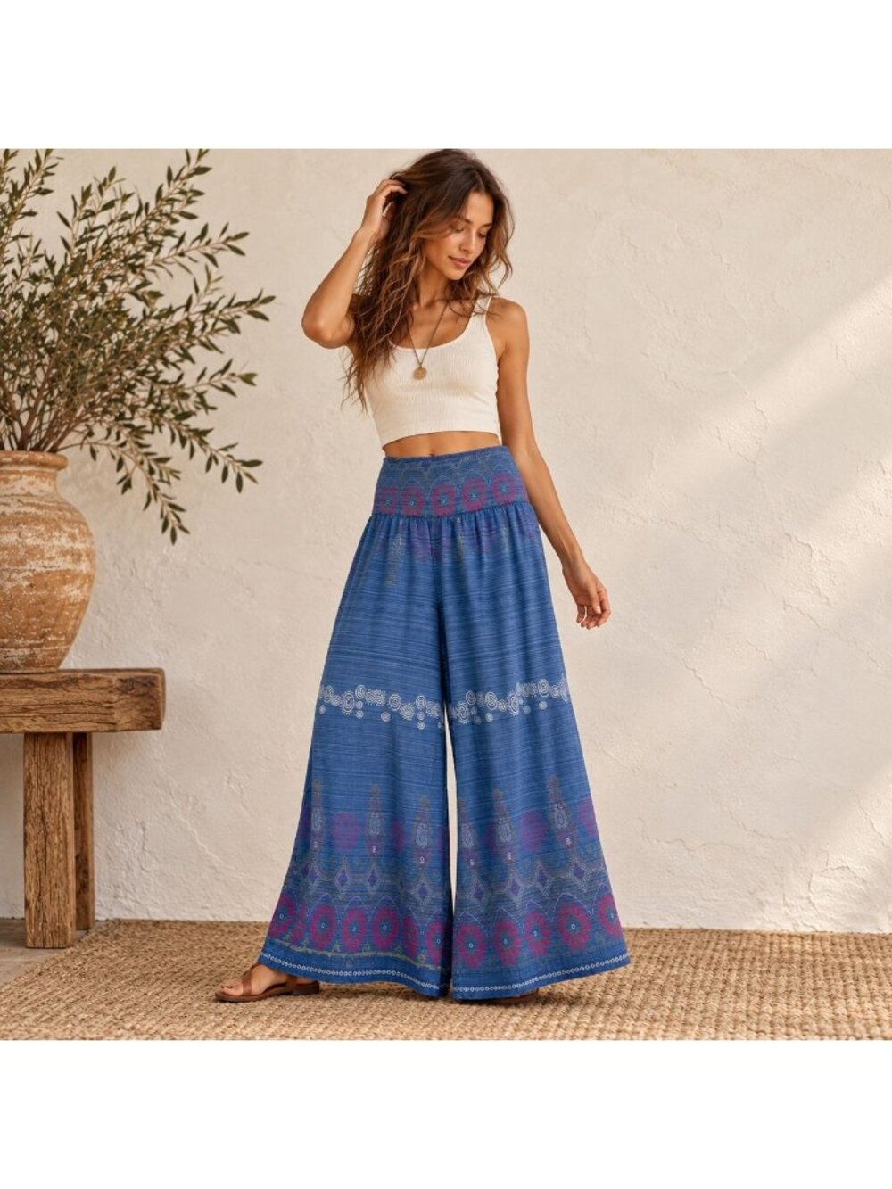 Boho Balloon Harem Pants XL Thai Print Wide Leg Hippie Festival Palazzo